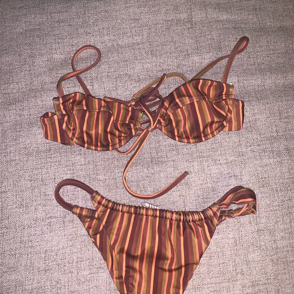 Striped Brown and Orange Bikini